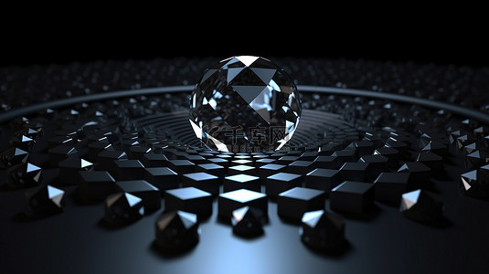 黑色圆圈上带有黑色穿孔的钻石四边形的 3D 渲染
