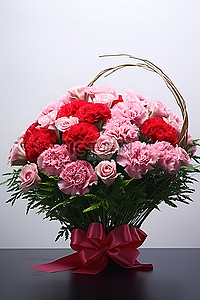 谢谢您来啦背景图片_粉色康乃馨花束与红色康乃馨