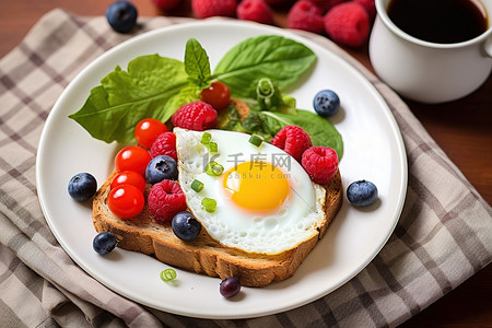 食品焙烤篇背景图片_烤面包浆果和一个鸡蛋