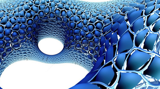 蓝色色调白色背景上分形网格阵列的抽象 3D 渲染