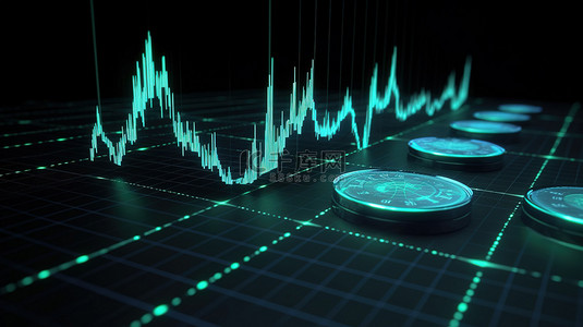 英国区块链 3D 渲染图表显示 10 种加密货币正在上升