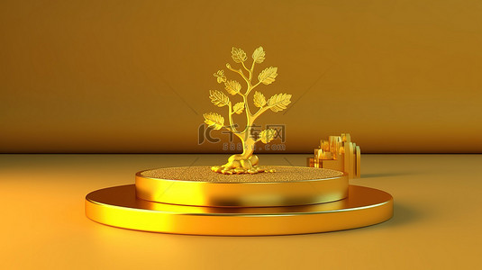 金色讲台代码分支 3d 渲染黄金符号