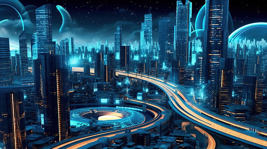 城市虚拟背景图片_3D 概念中虚拟宇宙城市的渲染