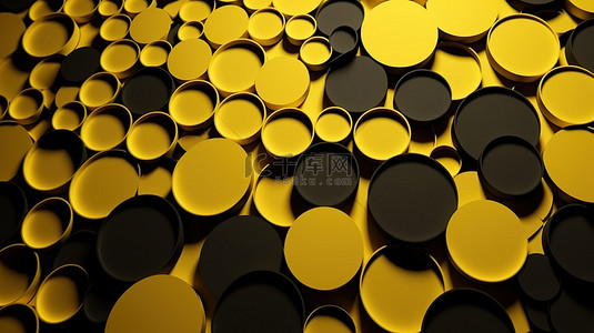 黄色纹背景图片_黄色圆圈和形状的单色 3D 插图中的几何图案