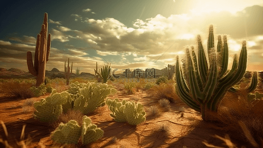 绿色写实背景图片_沙漠天空沙子植物真实背景