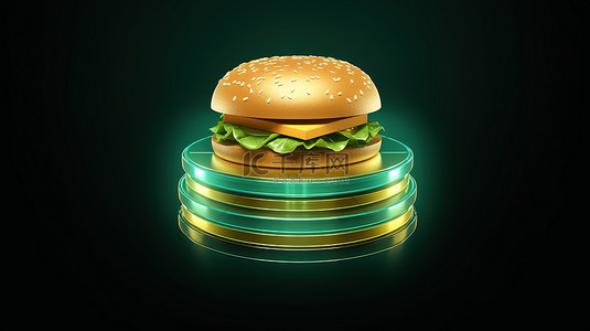 菜单设计背景图片_标志性的汉堡菜单符号福尔图纳金与潮水绿色背景