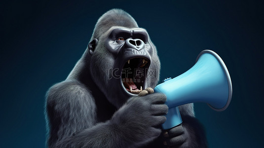 大猩猩背景图片_带扩音器和礼物的搞笑 3D 大猩猩