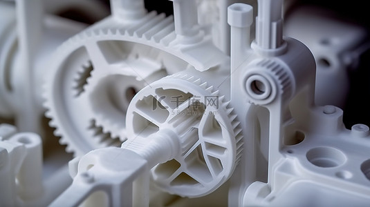 3D 打印原型内燃机的特写