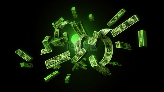 美元兑换回收货币和波动率，由 3D 图标和绿色背景箭头说明