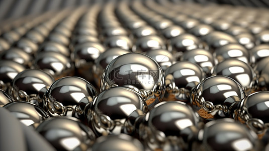 放在床垫上的金属球的宏观 3D 渲染