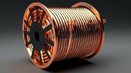 铜电线工业软管卷盘和电缆卷盘盘绕在 3D 插图中