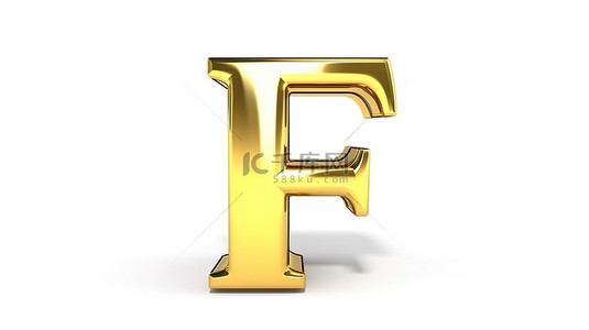 白色孤立背景上的小金色字母“f”的 3d 插图