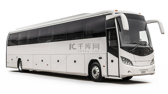 旅游巴士背景图片_白色背景上带有空白票的大型白色旅游巴士的 3D 渲染