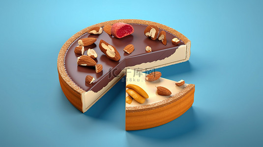 甜甜背景图片_蓝色背景上 3D 渲染的半圆形甜甜圈图