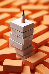 铅笔堆背景图片_放在白色木块堆顶部的一支铅笔