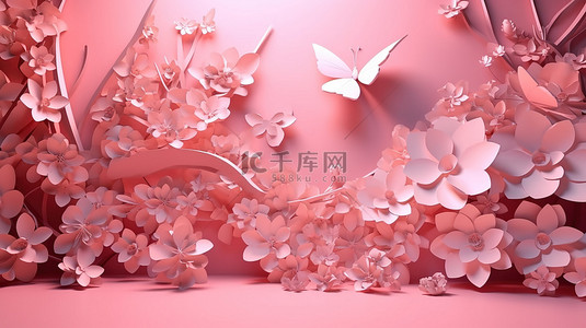 蝴蝶和茉莉花重音抽象粉红色 3d 效果图