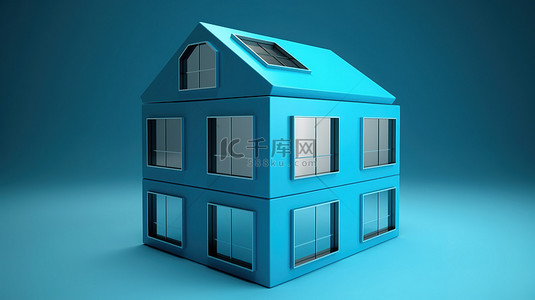房子图标背景图片_带 Windows 的 3D 蓝色房子图标渲染