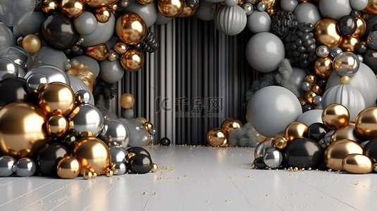 节日背景的豪华 3D 插图，配有圣诞节和新年气球