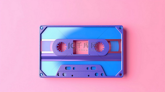 蓝色录音带背景图片_粉色背景展示了 3D 渲染的古蓝色录音带