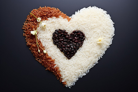 排骨米饭背景图片_米饭和黑豆做成心形