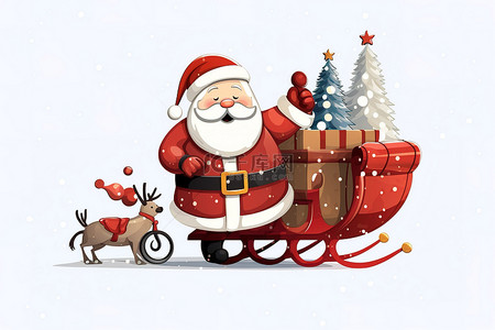 圣诞可爱背景图片_有雪人和雪橇的圣诞老人卡通
