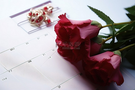 谢谢您来啦背景图片_一朵红花和一个白色日历上设置的日期