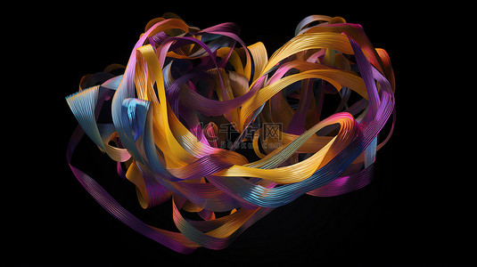 天色彩背景图片_色彩鲜艳的丝带形成3D飞翔的心
