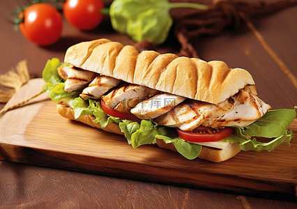 西红柿大棚背景图片_烤鸡肉三明治 三明治配西红柿和洋葱