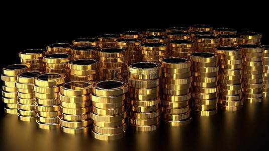 实现财务目标一堆比特币和黄金的 3d 渲染代表增长模型中的储蓄