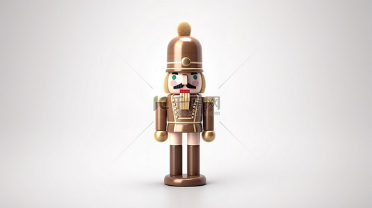 白色背景下经典圣诞胡桃夹子玩具士兵雕像的 3D 渲染