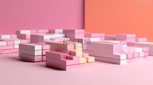 全景水平模型显示多张名片，在粉红色背景 3D 渲染上进行出色的品牌展示