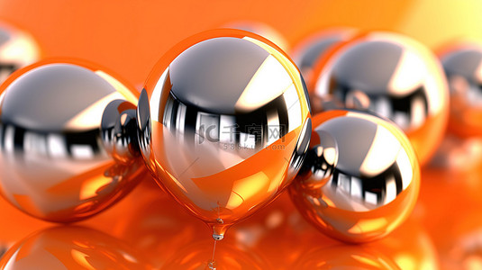 模糊圆形背景图片_发光的橙色金属气球和带有抽象背光的玻璃设计