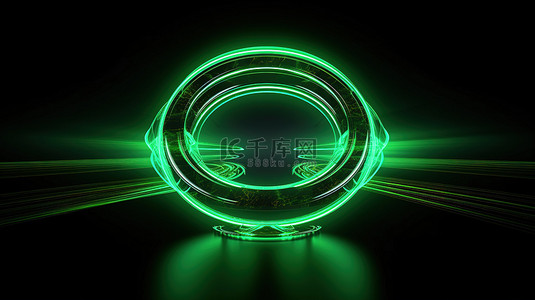 3d 渲染绿色电圆发光霓虹灯激光设计