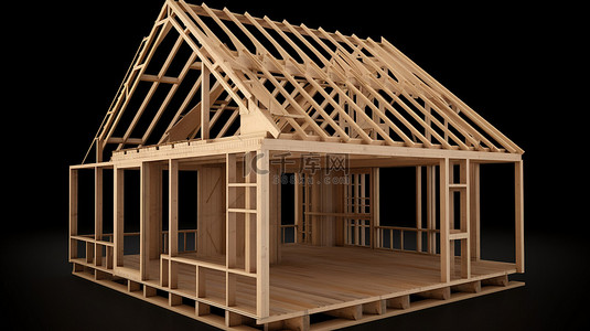 刨木工人背景图片_3d 渲染中房屋的木制框架