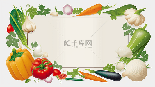 可口食品背景图片_蔬菜白色营养可口边框背景