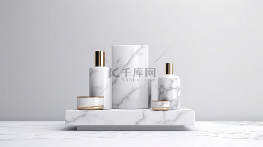 银行产品背景图片_白色大理石化妆品站在干净的背景上的 3D 渲染