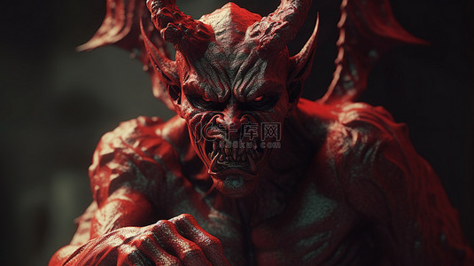 恶魔角背景图片_3d 插图中的撒旦实体