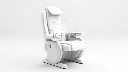 时尚白色游戏椅的 3D 渲染，在白色背景下具有专业的触感
