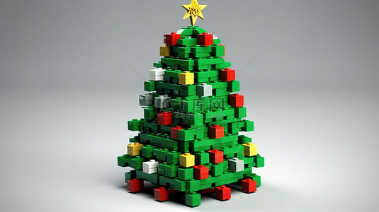 白色花白色背景背景图片_乐高积木圣诞树的逼真 3D 渲染