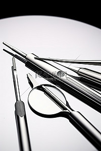 镜子和照镜子的人背景图片_牙科器械 钳子 剃须刀和牙科铅笔