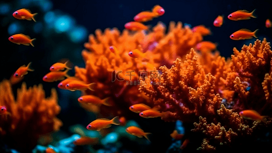 海底珊瑚鱼群橙色背景