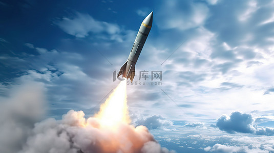 破坏公务背景图片_军用导弹的空中飞行令人印象深刻的 3d 渲染