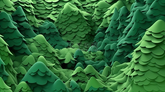 用绿纸效果剪出悬崖 3D 抽象插图