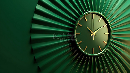 简约闹钟背景图片_3D 渲染创建的简约场景中时尚现代的绿色时钟设计