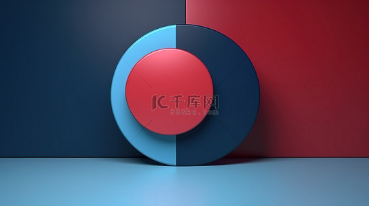 蓝色几何矩形背景图片_用于图形项目的 3D 渲染插图蓝色和红色设计模板