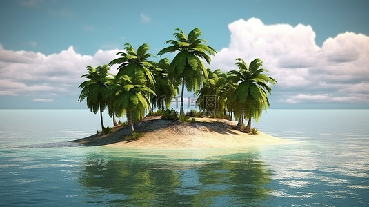 营销促销背景背景图片_僻静岛屿上的椰子树逼真的 3D 渲染