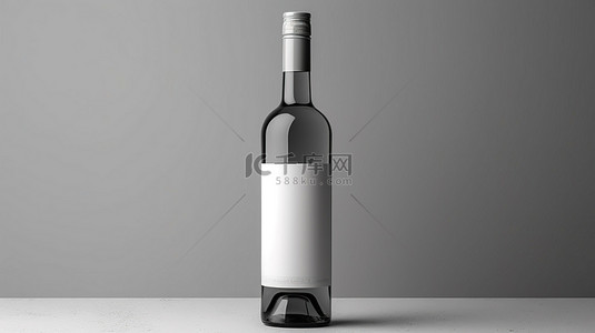 灰色背景上空白白葡萄酒瓶的优雅模型 3D 渲染，非常适合酿酒厂和饮料行业