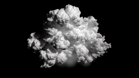 孤独的云在黑色背景 3d 渲染上投射阴影，带有 alpha 通道