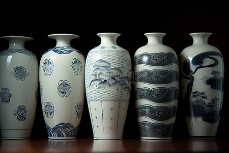 韩国传统图案背景图片_一排带有图案的花瓶
