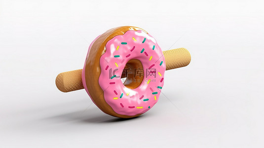 白墙上甜甜圈形哑铃或杠铃的 3D 渲染